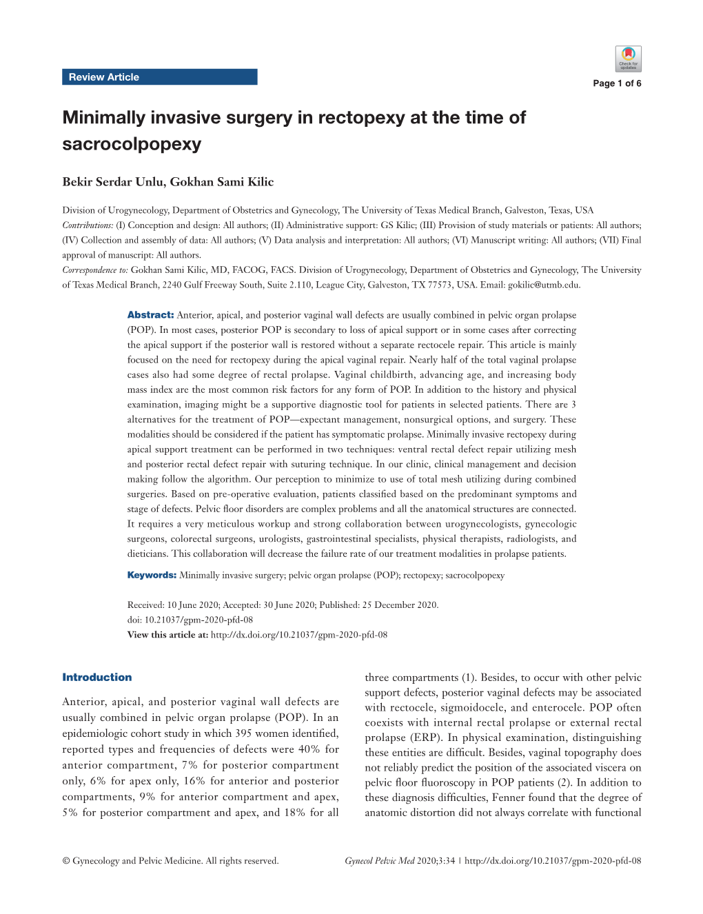 Minimally Invasive Surgery in Rectopexy at the Time of Sacrocolpopexy