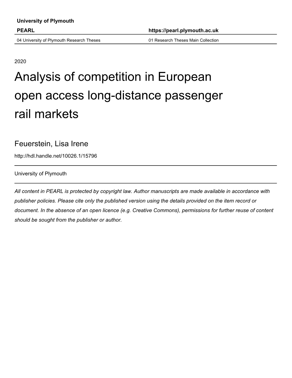 Analysis of Competition in European Open Access Long-Distance Passenger Rail Markets