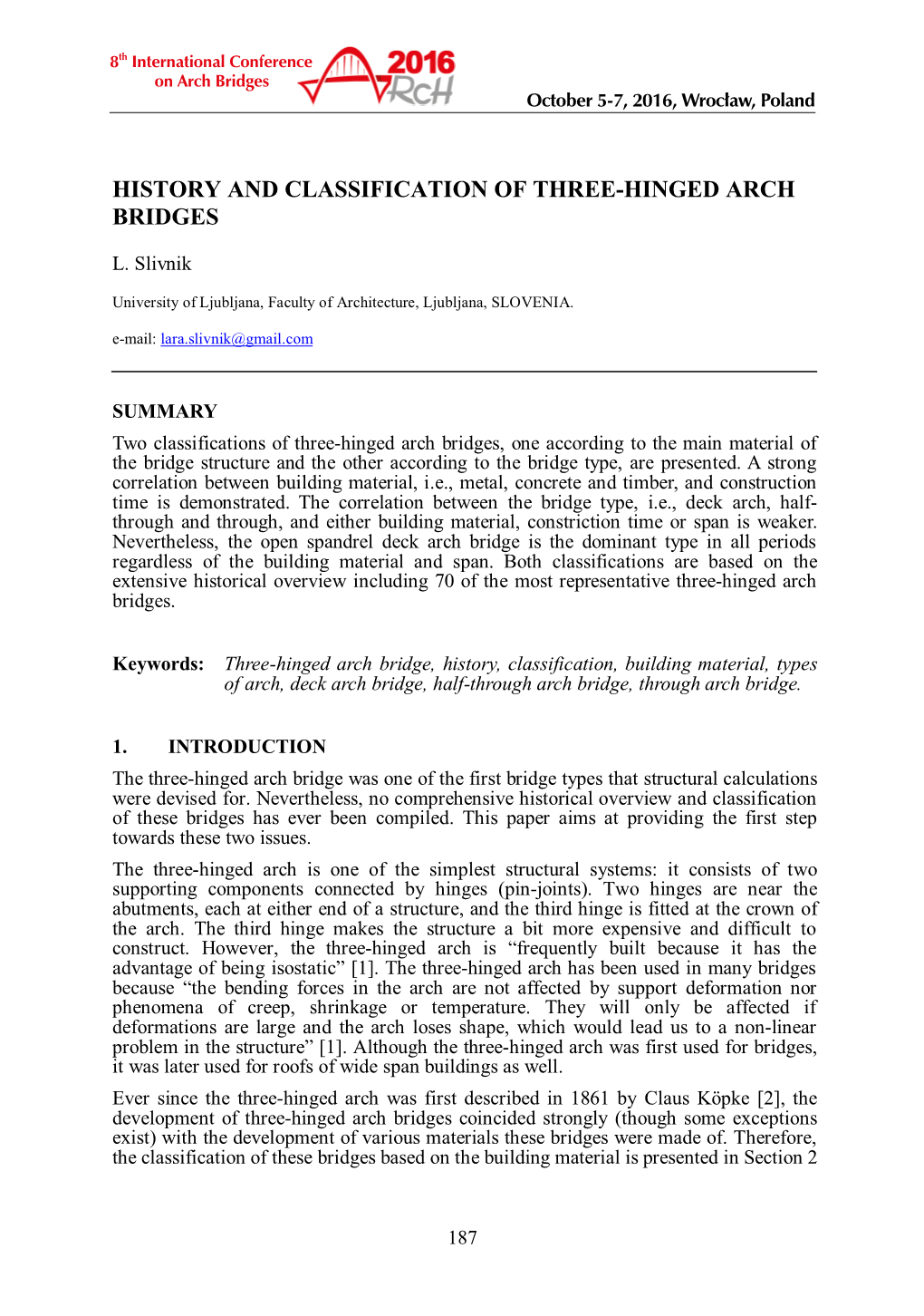 History and Classification of Three-Hinged Arch Bridges