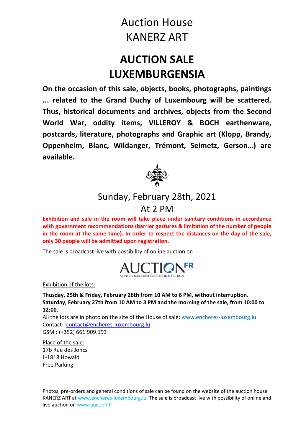 Auction House KANERZ ART AUCTION SALE LUXEMBURGENSIA