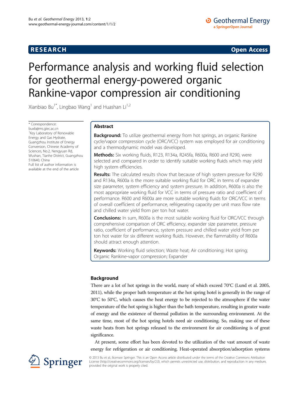 Performance Analysis and Working Fluid Selection for Geothermal