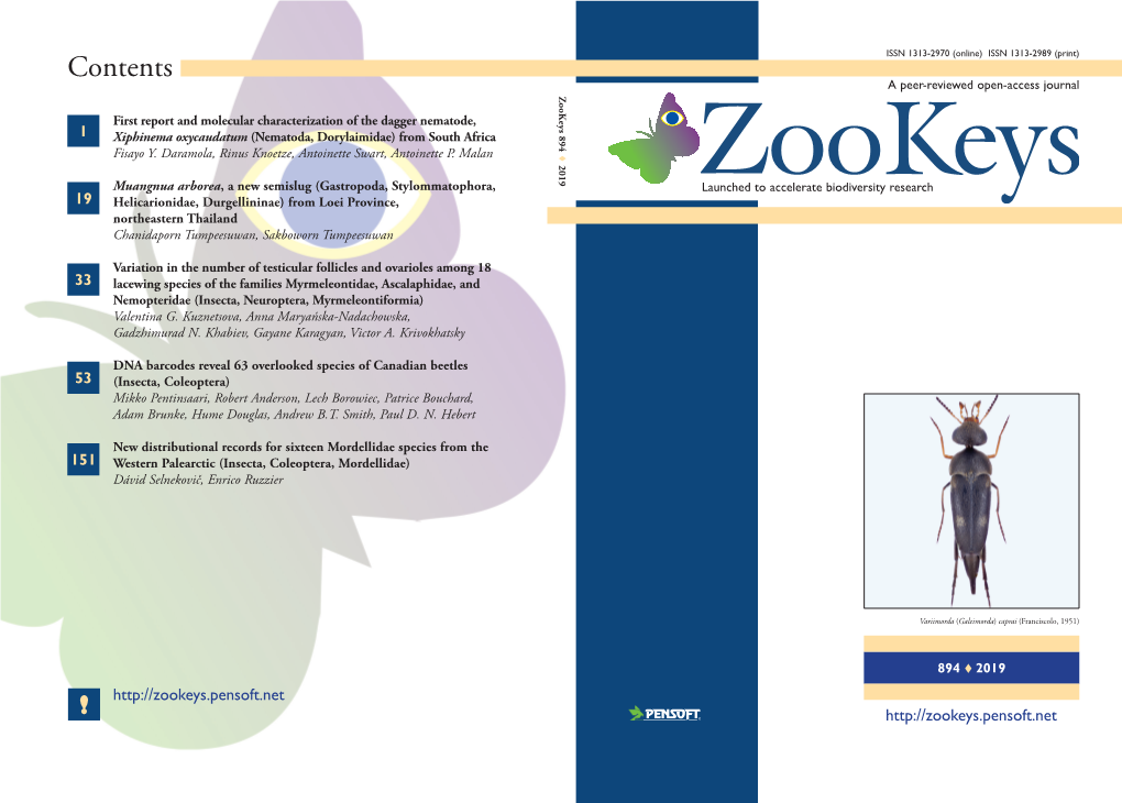 Contents a Peer-Reviewed Open-Access Journal Zookeys 894