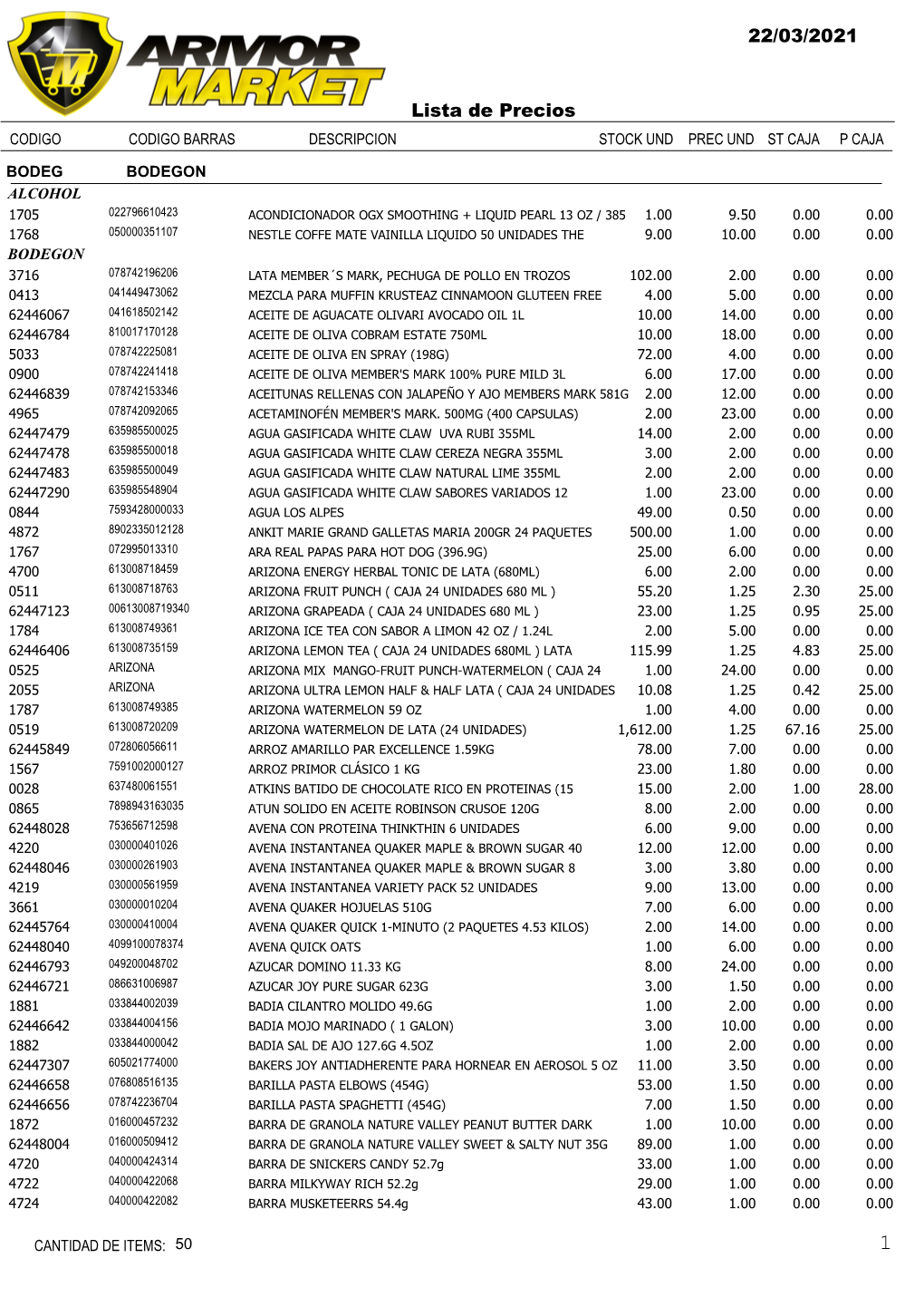 22/03/2021 Lista De Precios