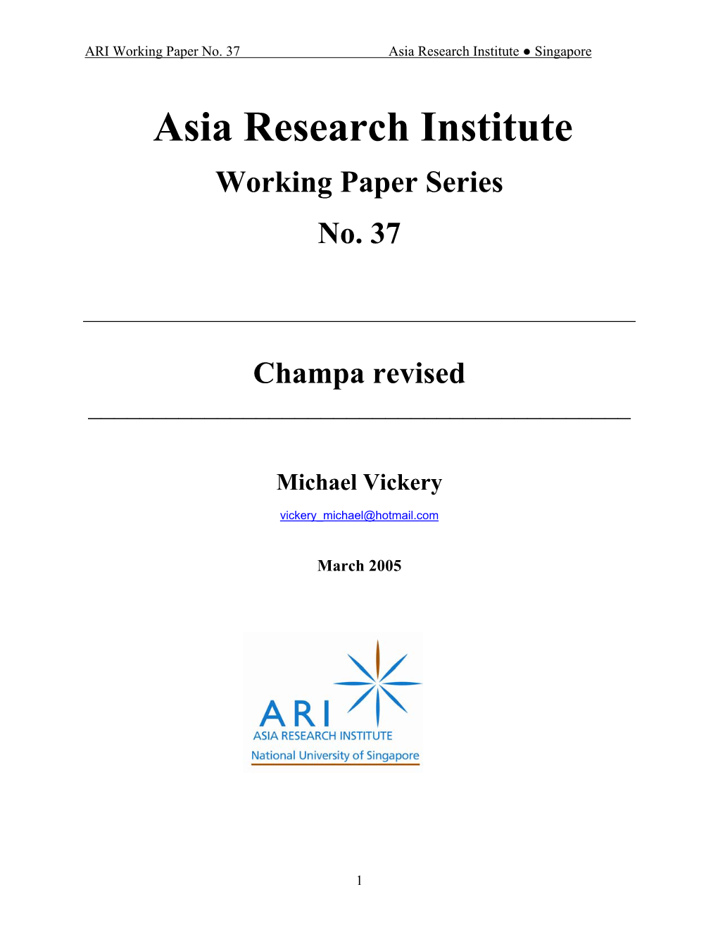 Asia Research Institute ● Singapore