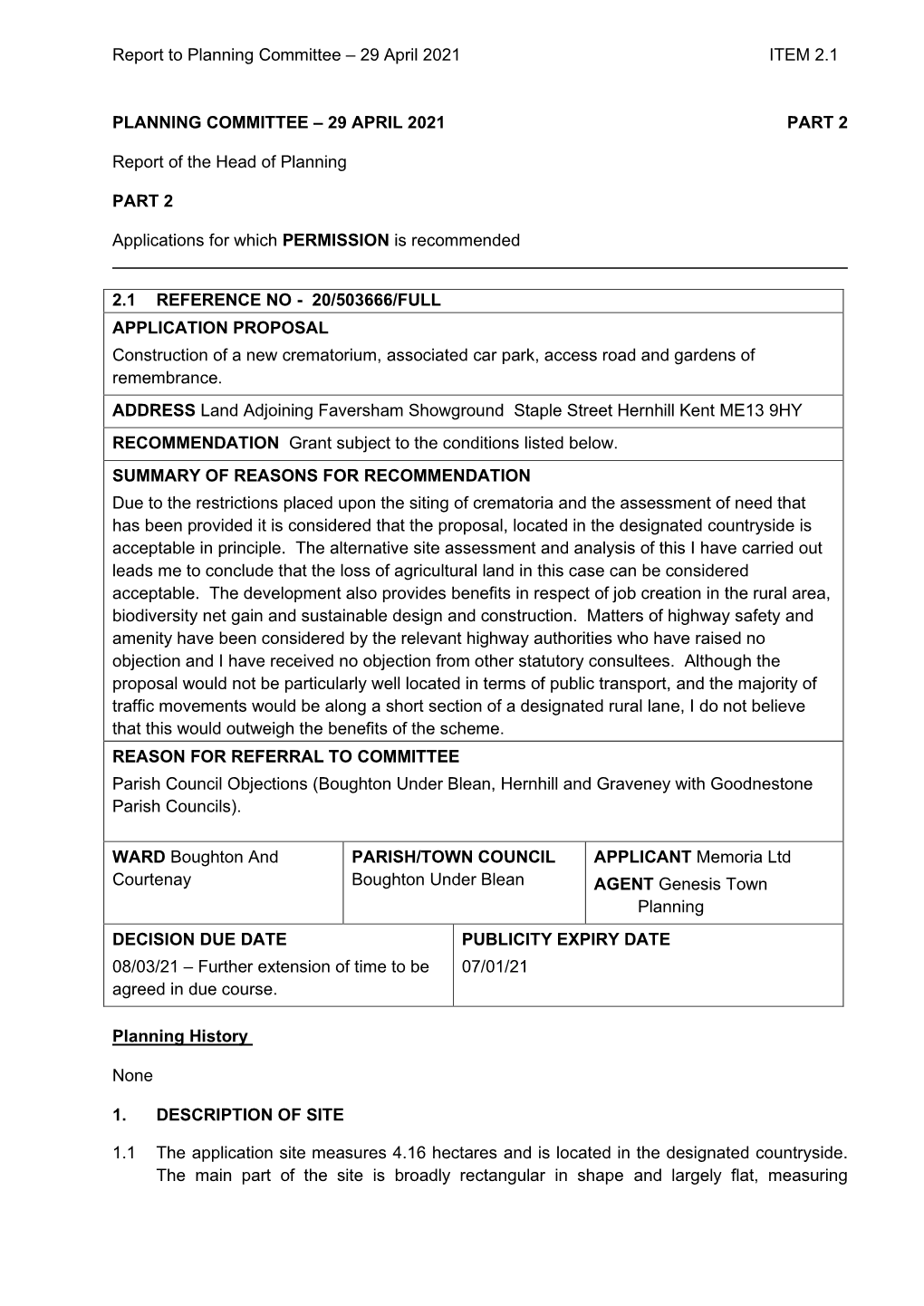 2.1 Land Adjacent to Faversham Showground, Hernhill , Item 4. PDF 469 KB