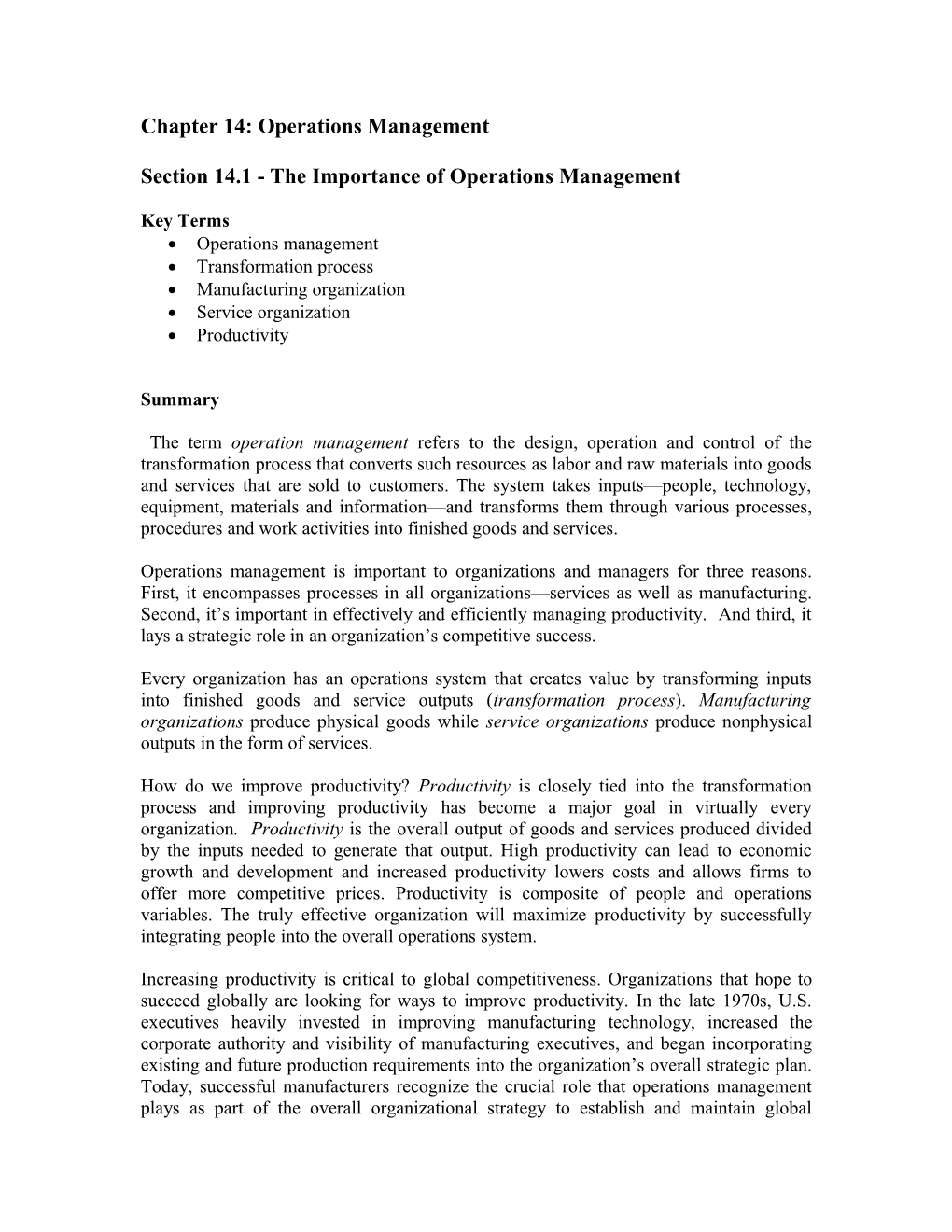 Chapter 14: Operations Management