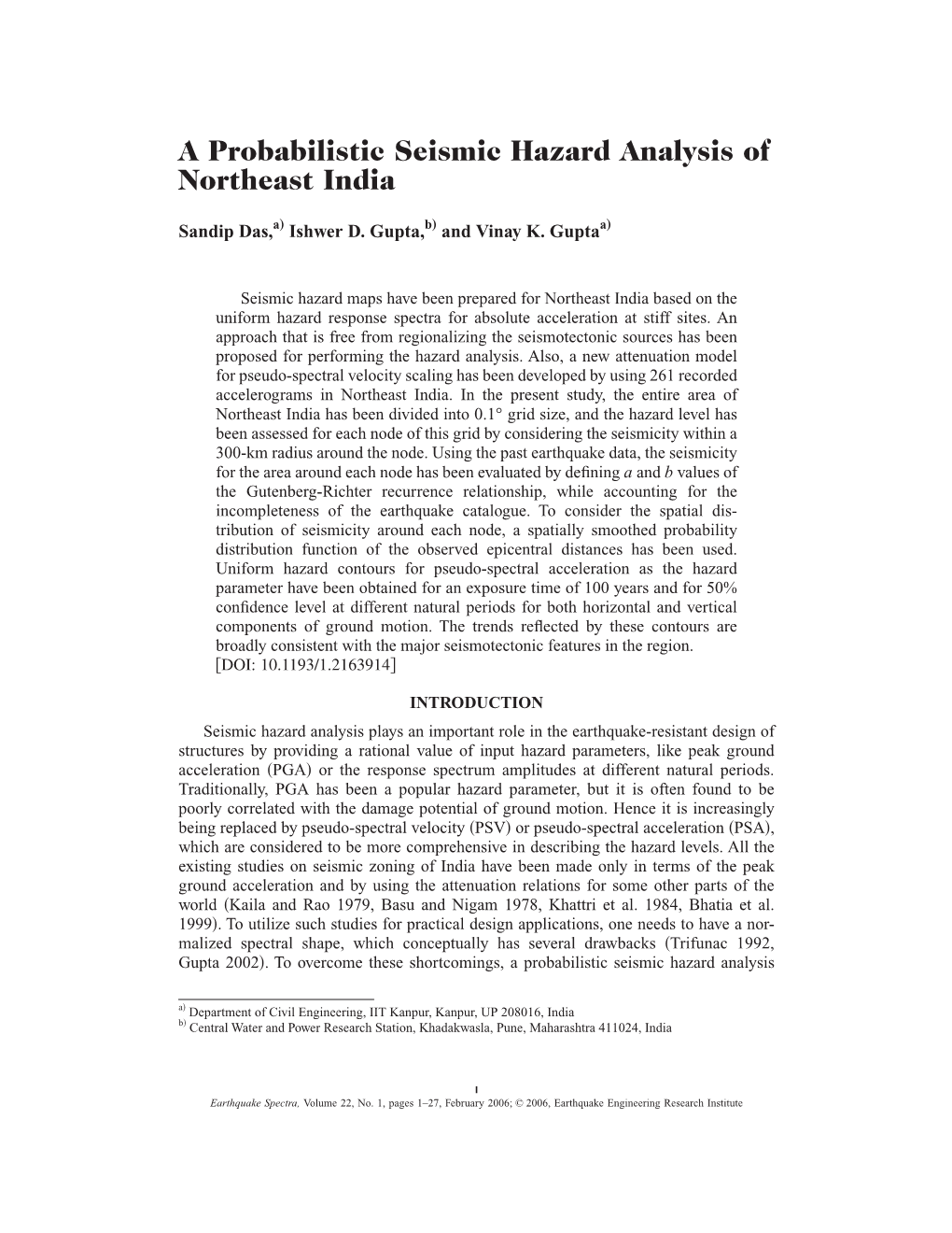 A Probabilistic Seismic Hazard Analysis of Northeast India