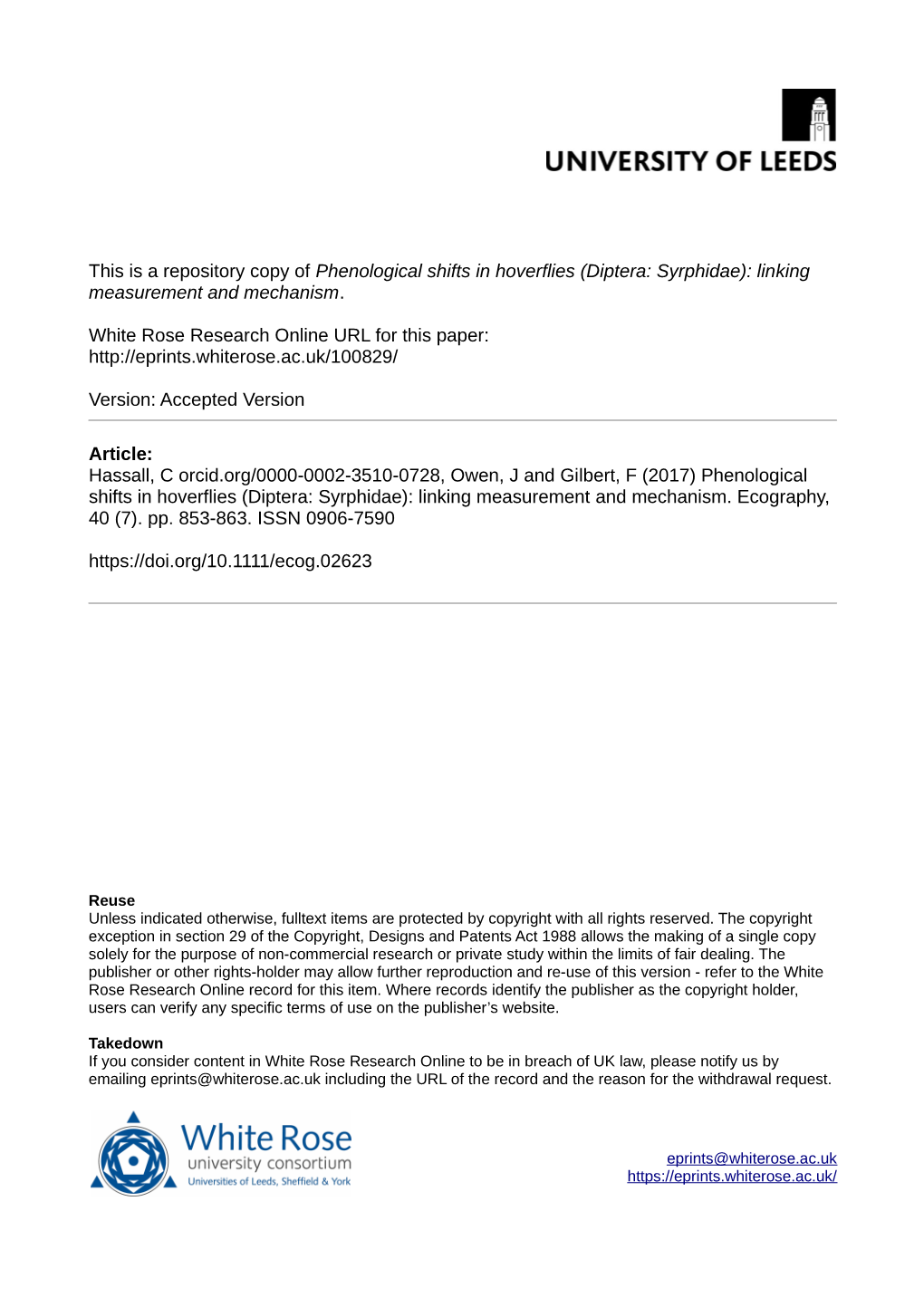 Diptera: Syrphidae): Linking Measurement and Mechanism