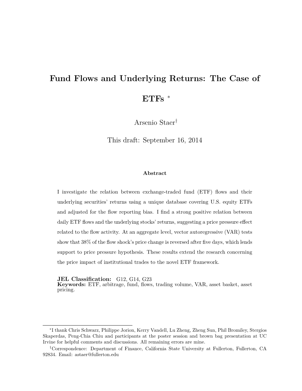 Fund Flows and Underlying Returns: the Case of Etfs