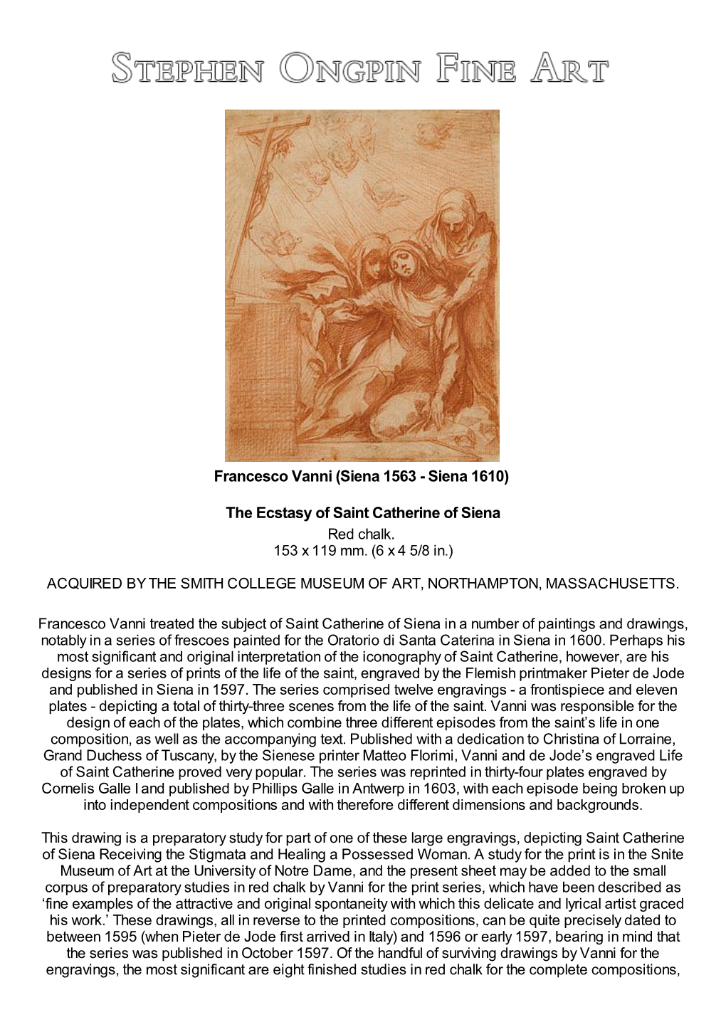 The Ecstasy of Saint Catherine of Siena Red Chalk
