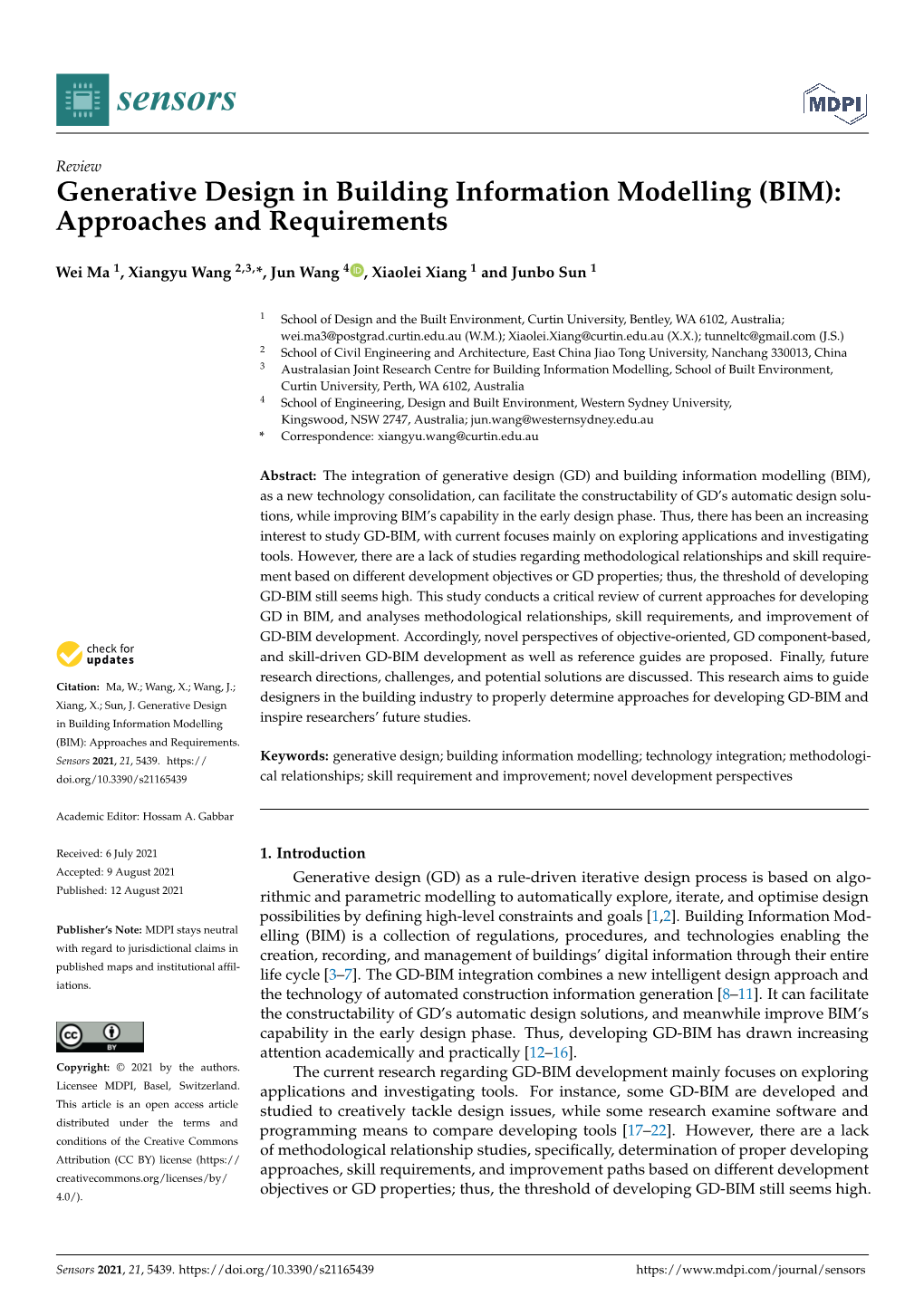 Generative Design in Building Information Modelling (BIM): Approaches and Requirements