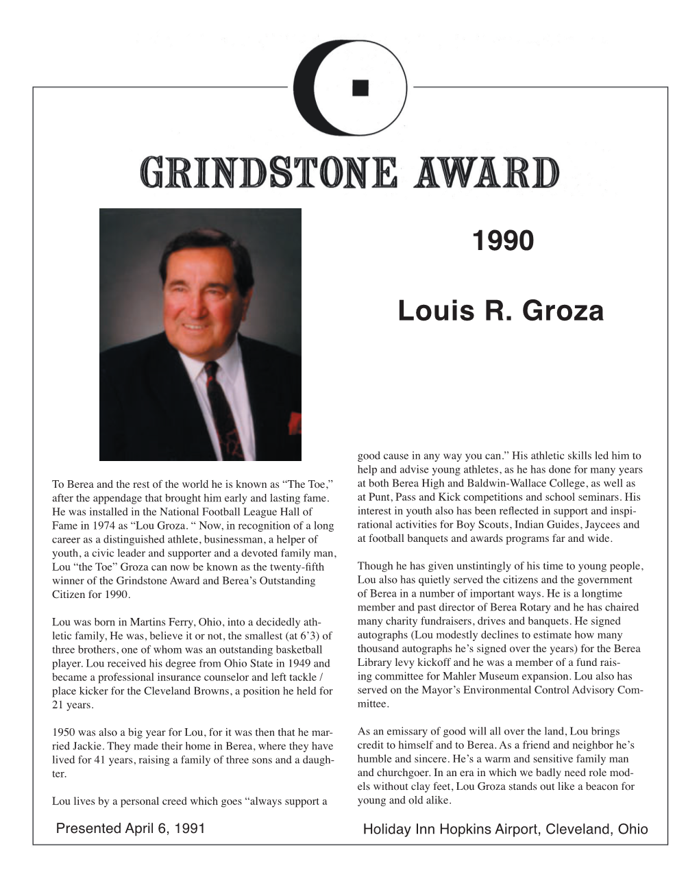 Louis R. Groza 1990