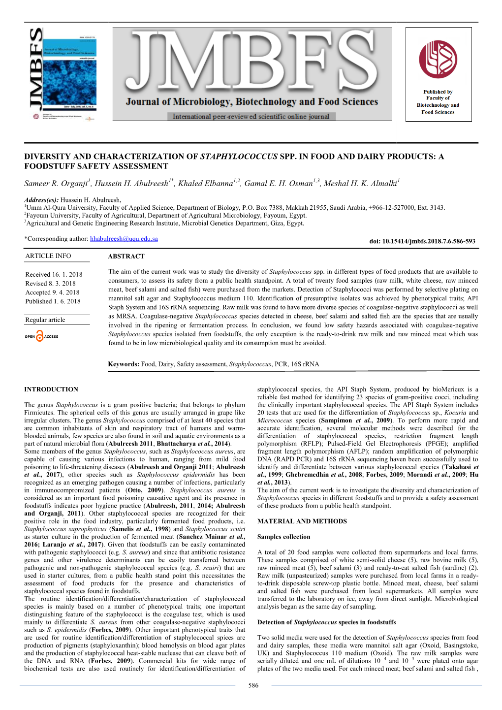 Diversity and Characterization of Staphylococcus Spp