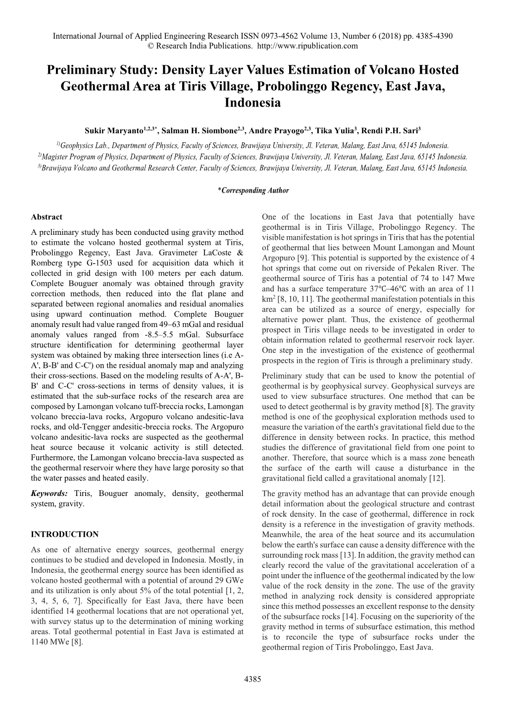 Density Layer Values Estimation of Volcano Hosted Geothermal Area at Tiris Village, Probolinggo Regency, East Java, Indonesia