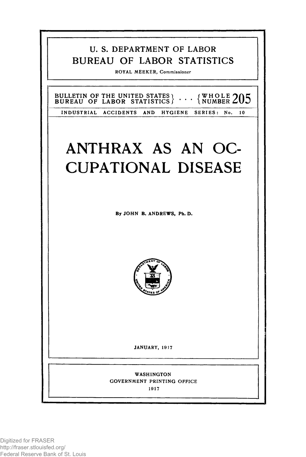 Anthrax As an Oc- Cupational Disease