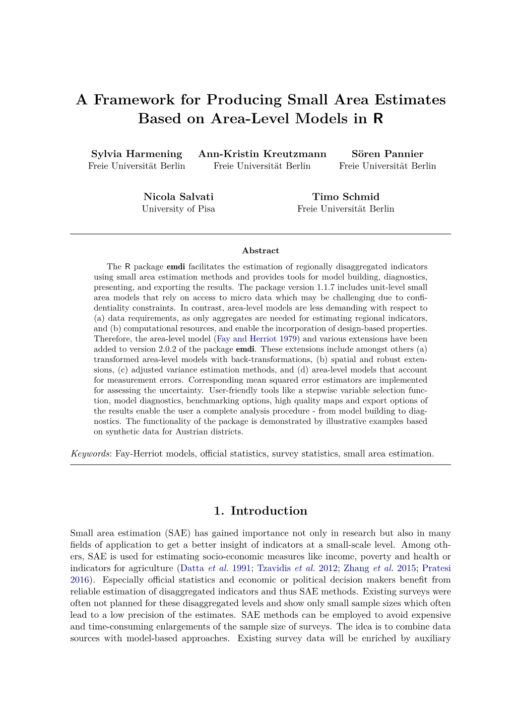 Producing Small Area Estimates Based on Area-Level Models in R