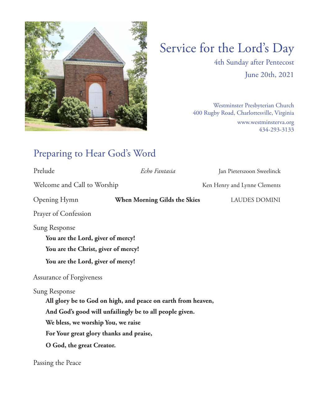 June 20, 2021 Worship Bulletin