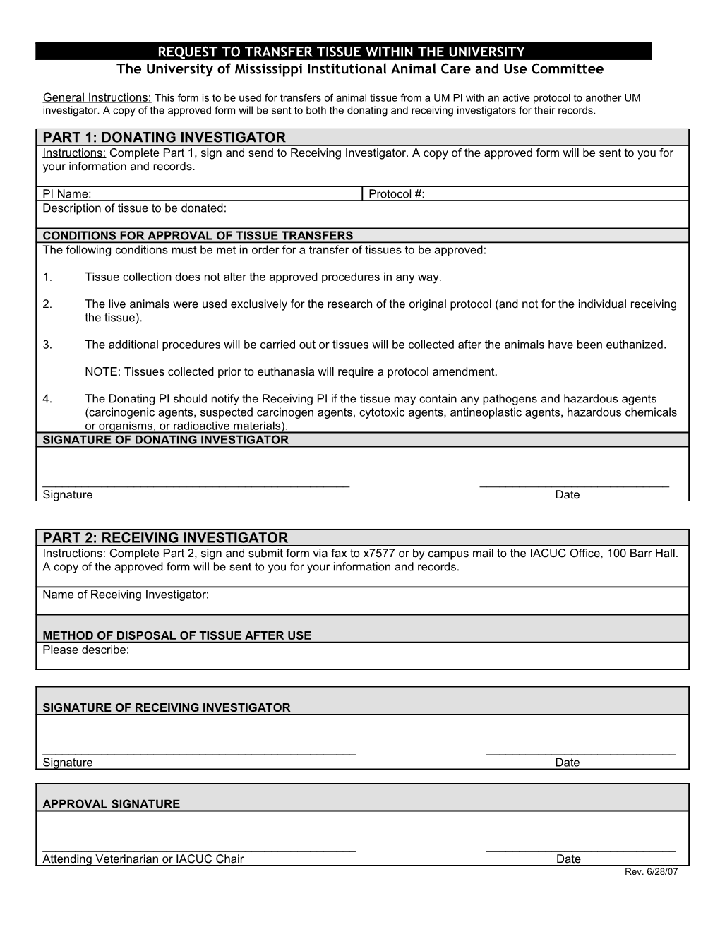 Post-Mortem Tissue Transfer Request