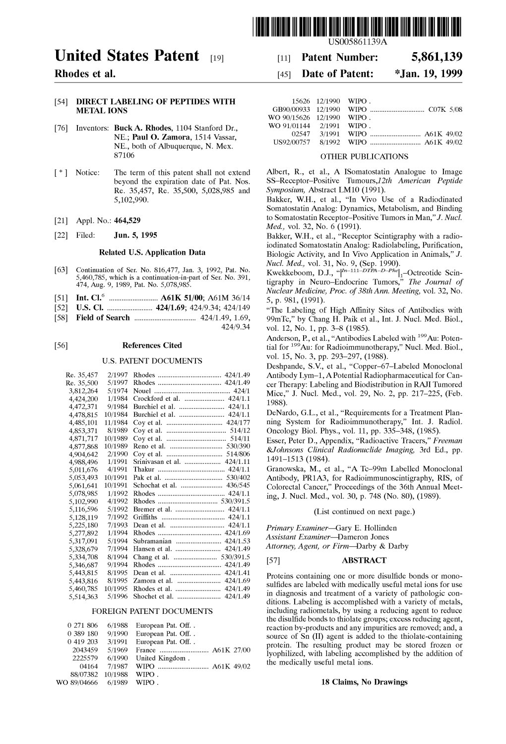 United States Patent (19) 11 Patent Number: 5,861,139 Rhodes Et Al