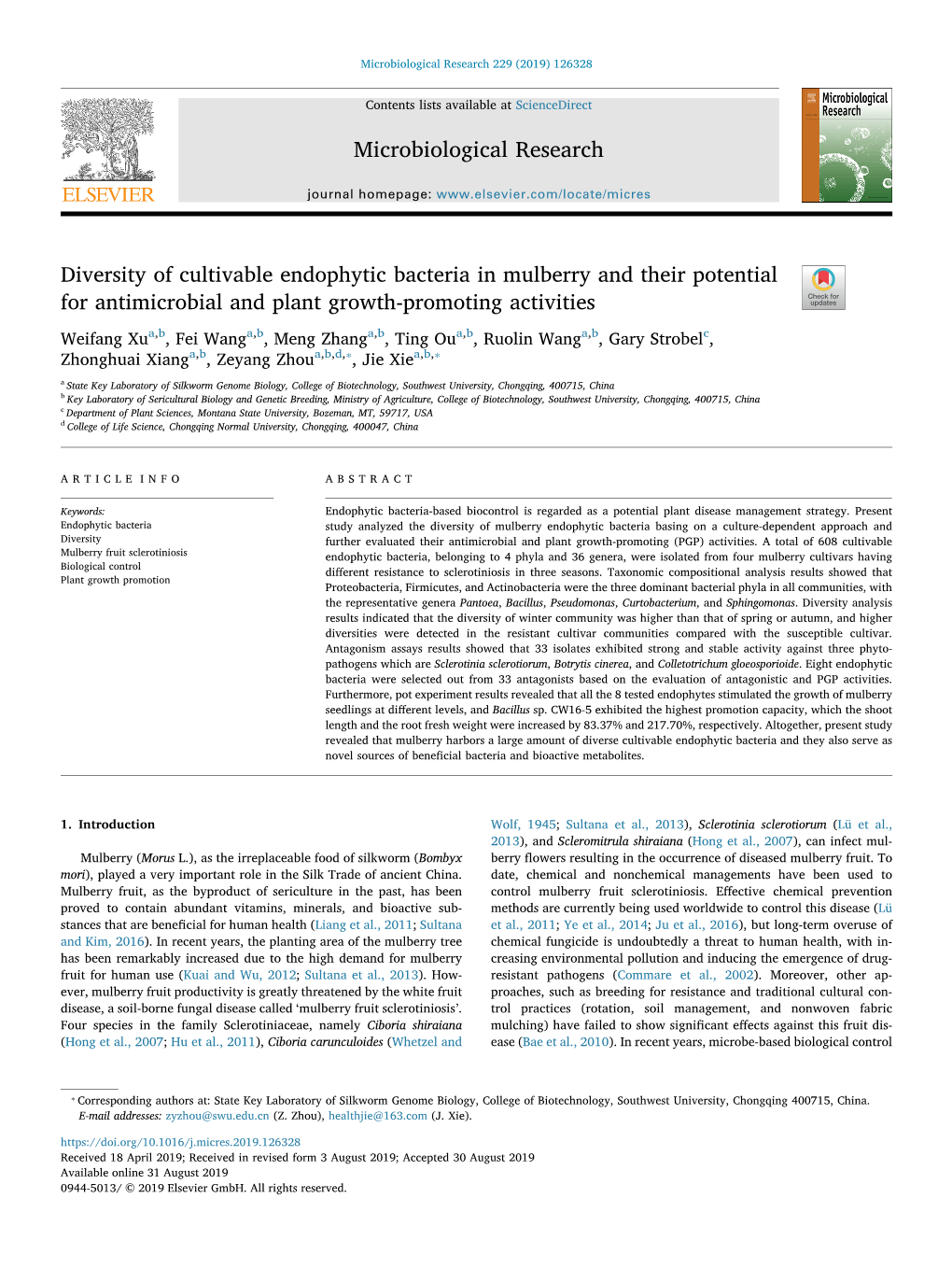 Microbiological Research Diversity of Cultivable Endophytic Bacteria In