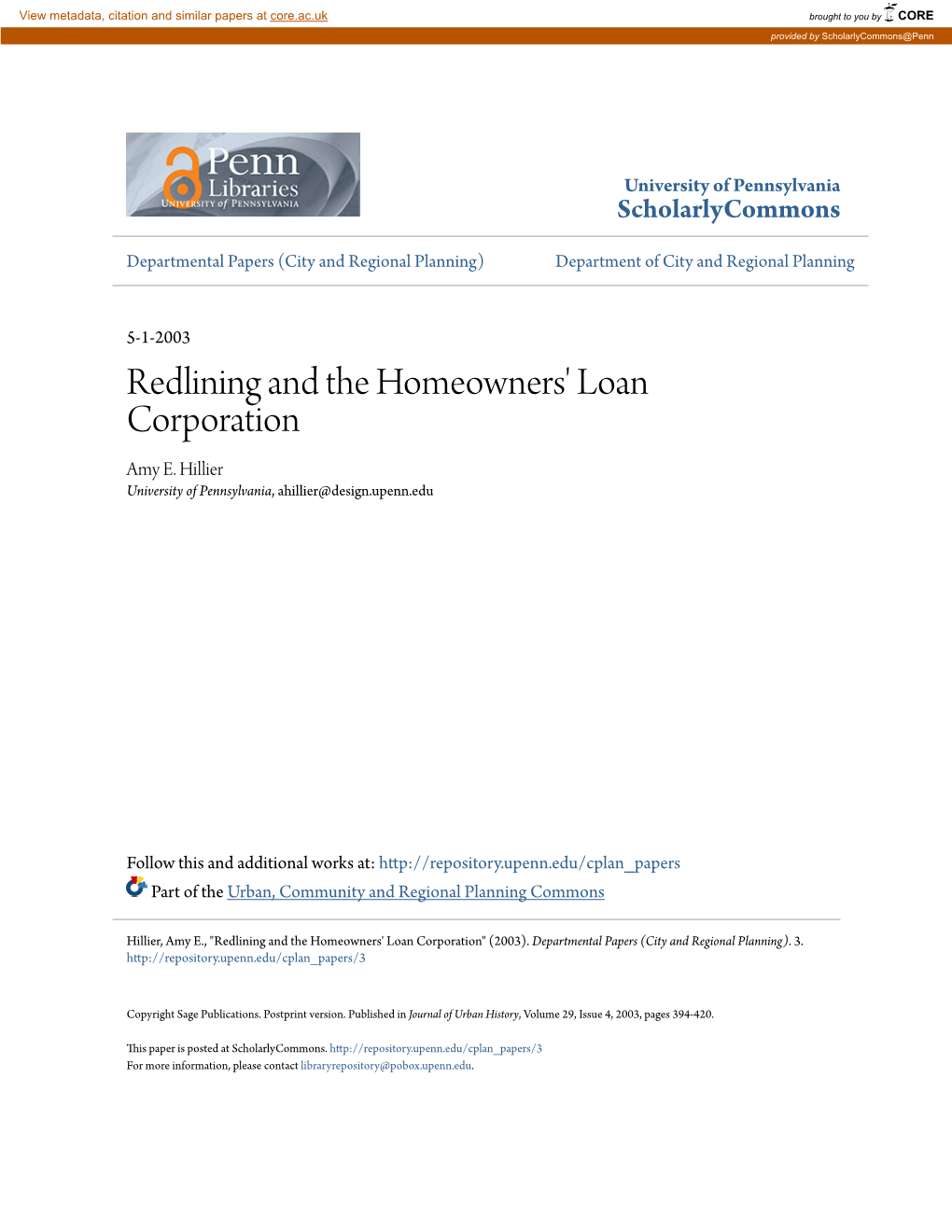 Redlining and the Homeowners' Loan Corporation Amy E