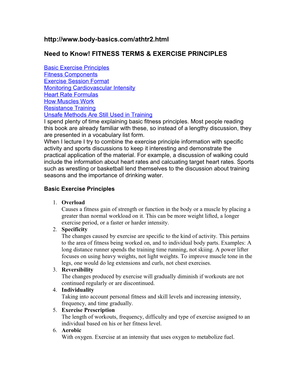 Need to Know! FITNESS TERMS & EXERCISE PRINCIPLES