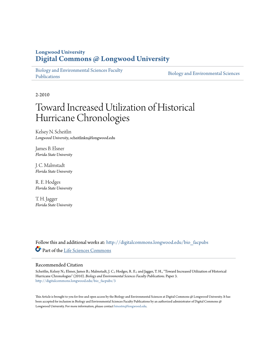Toward Increased Utilization of Historical Hurricane Chronologies Kelsey N