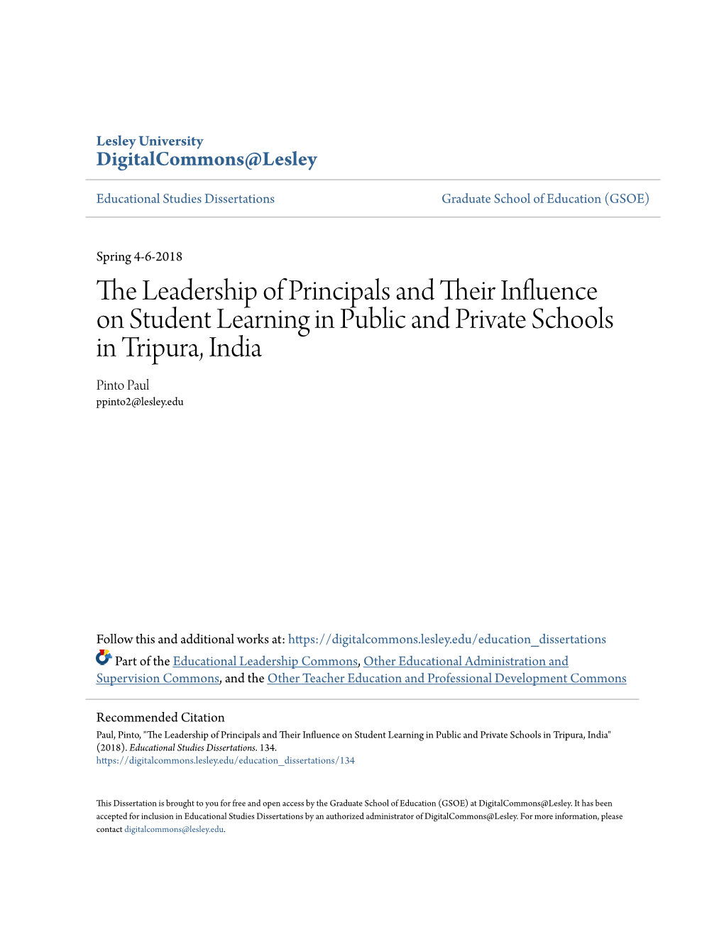 The Leadership of Principals and Their Influence on Student Learning in Public And