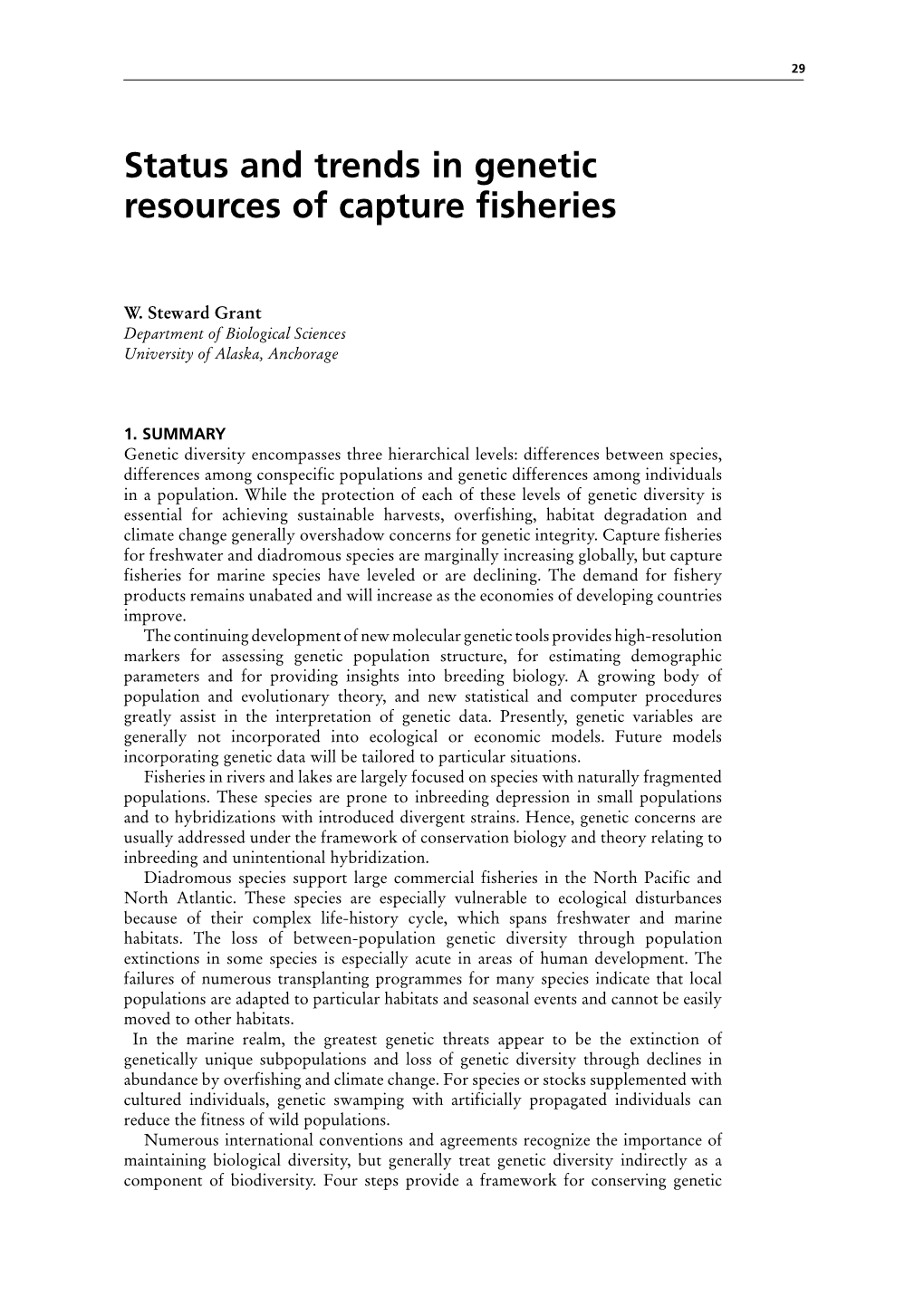 Status and Trends in Genetic Resources of Capture Fisheries