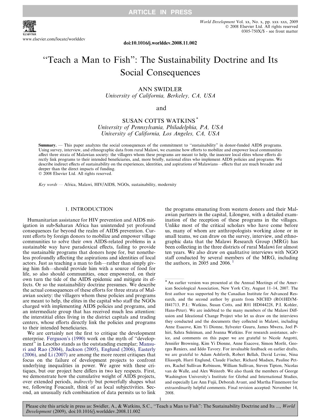 “Teach a Man to Fish”: the Sustainability Doctrine and Its