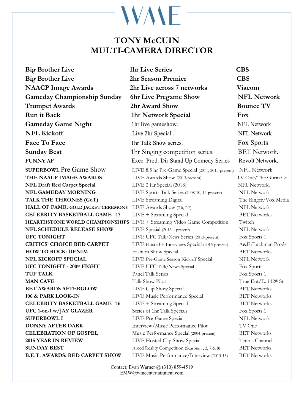 TONY Mccuin MULTI-CAMERA DIRECTOR