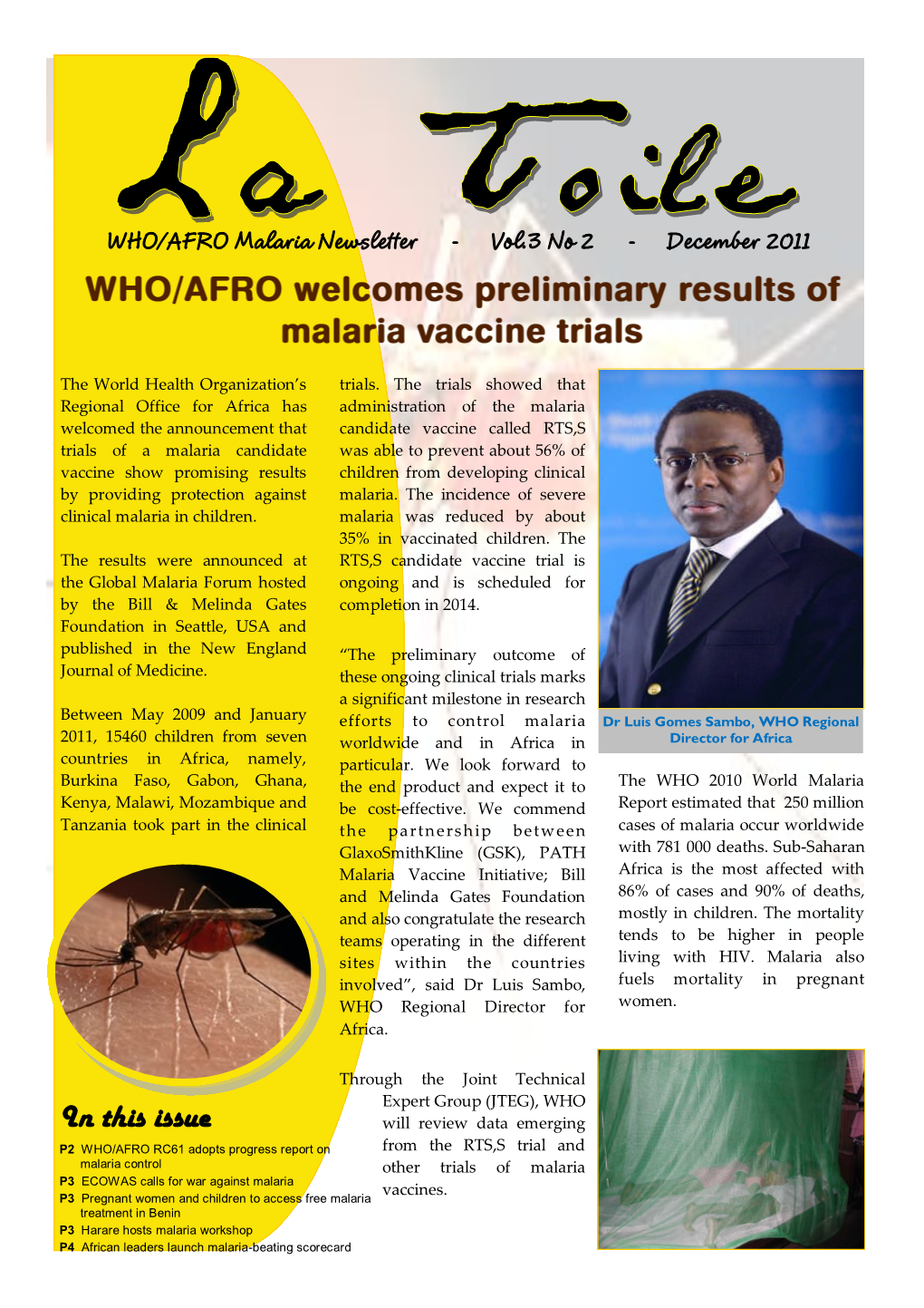 La Toile: WHO/AFRO Malaria Newsletter Vol. 3, No. 2, December 2011