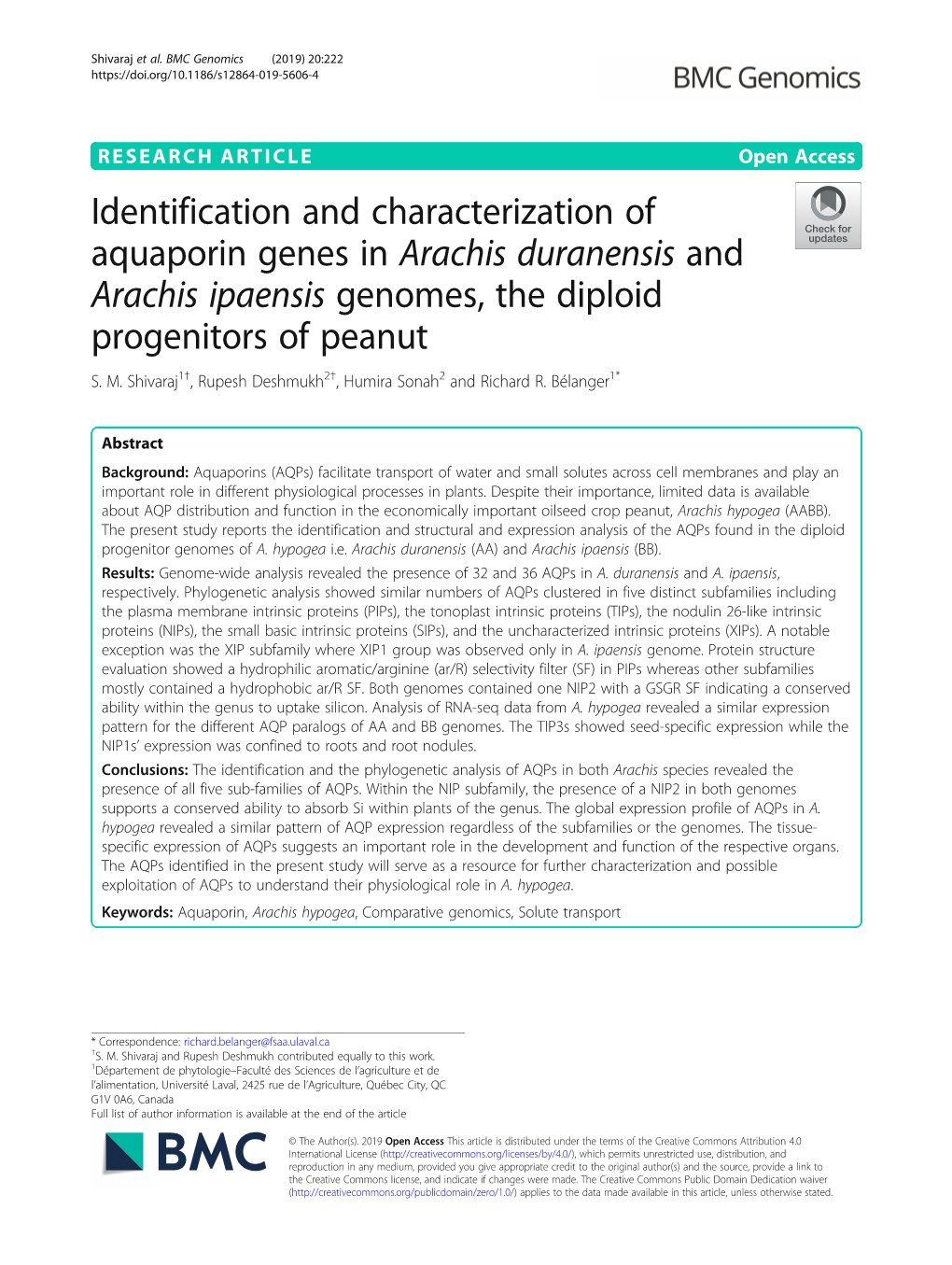 Identification and Characterization of Aquaporin Genes in Arachis Duranensis and Arachis Ipaensis Genomes, the Diploid Progenitors of Peanut S