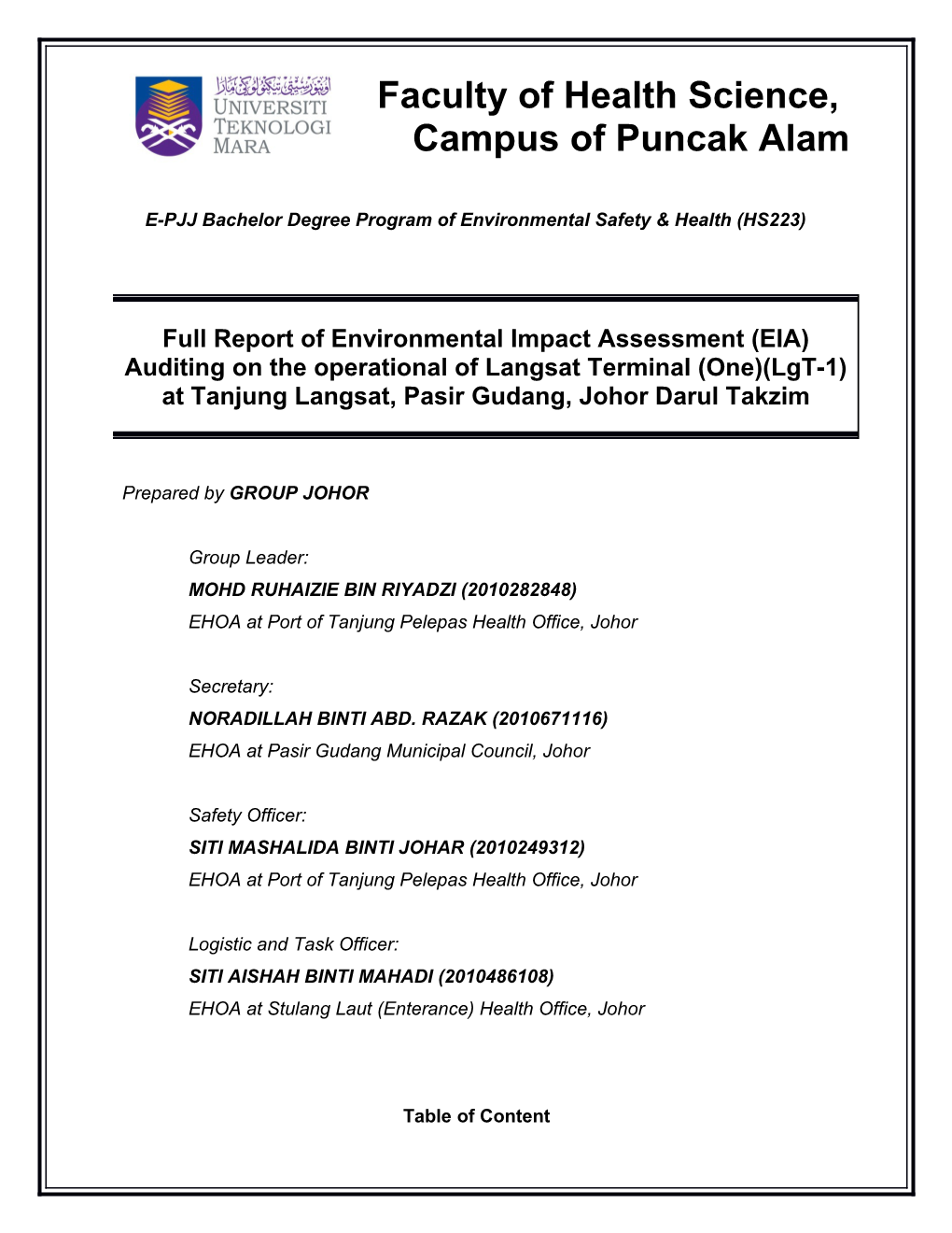 Langsat Terminal (One) Environmental Auditing & Health Impact Assessment