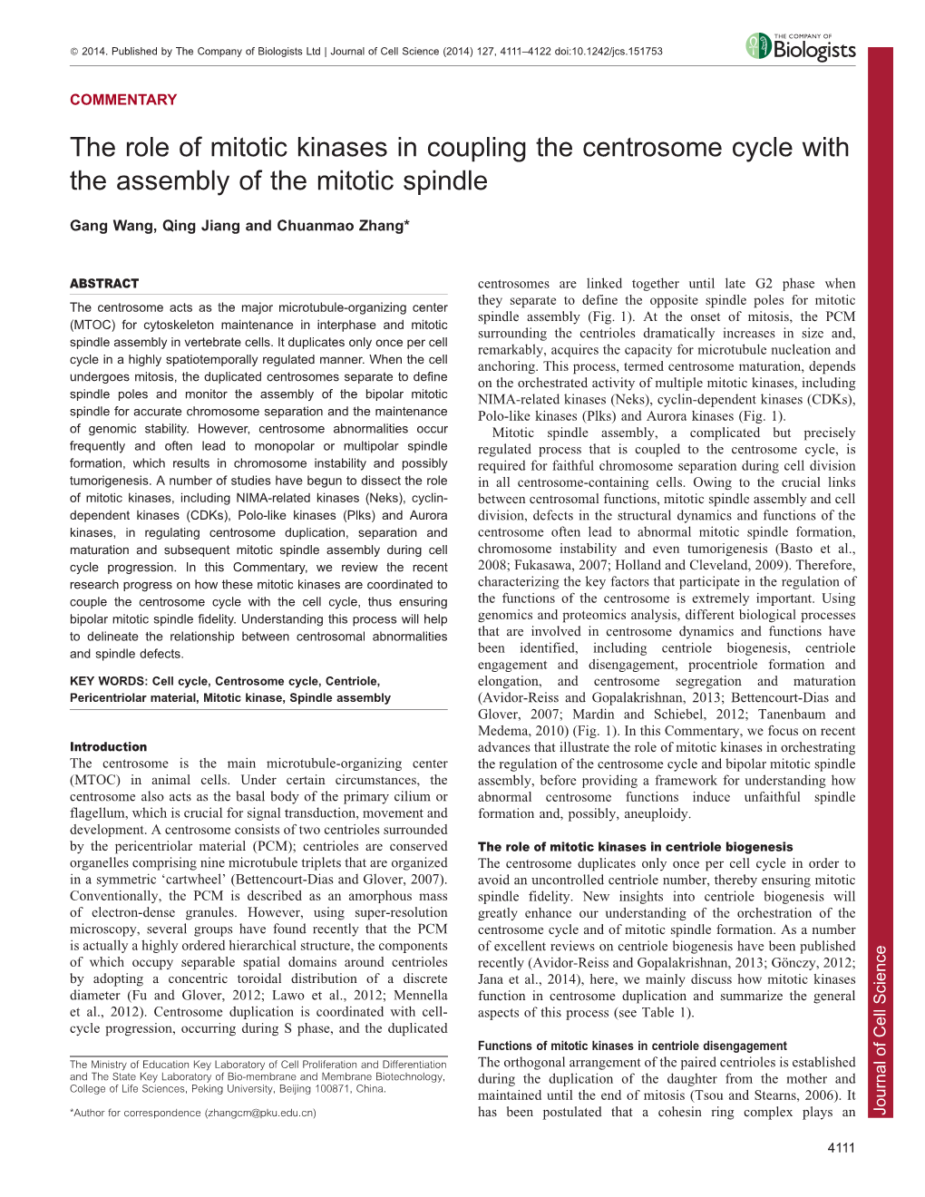 The Role of Mitotic Kinases in Coupling the Centrosome Cycle with the Assembly of the Mitotic Spindle
