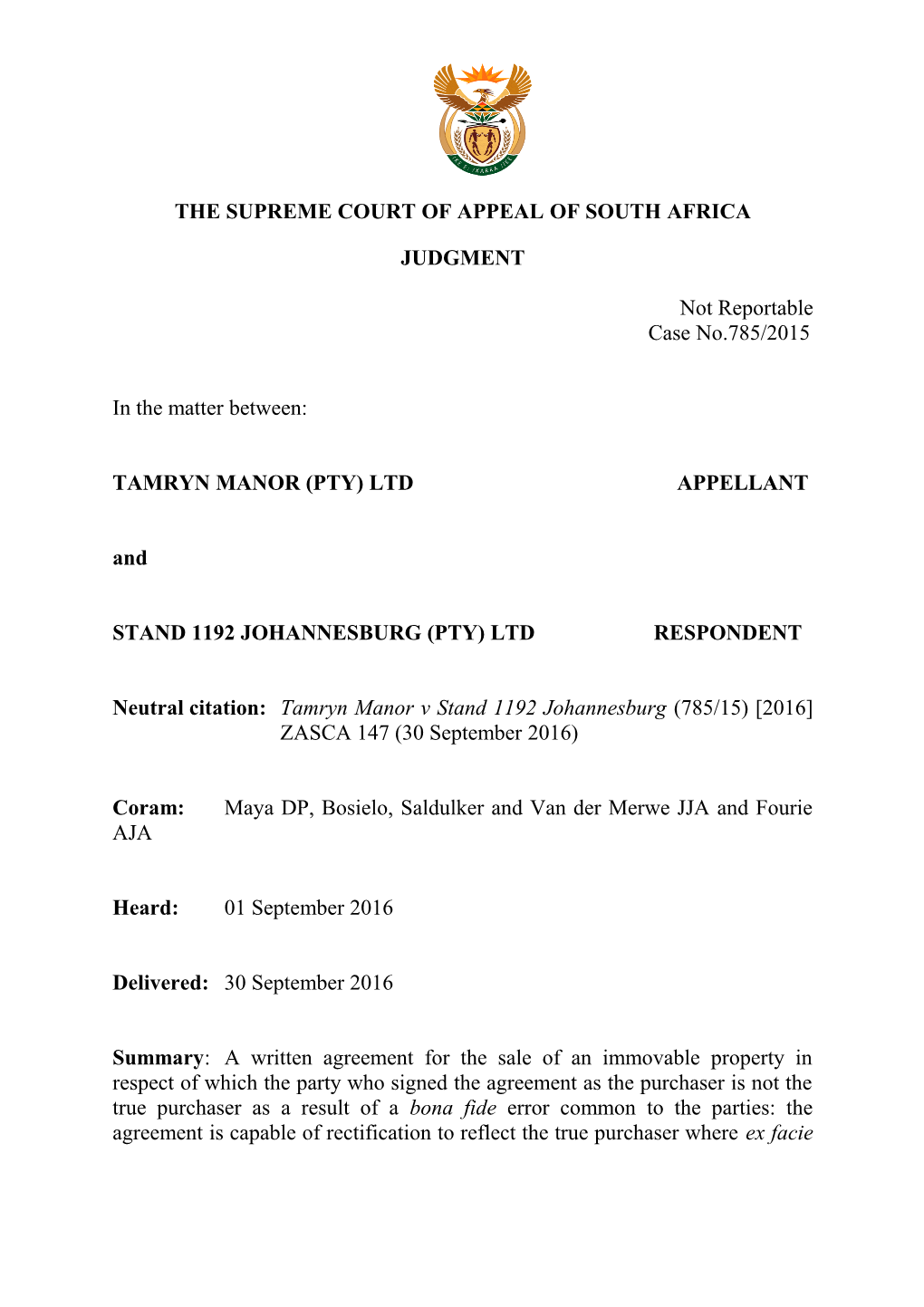 The Supreme Court of Appeal of South Africa s20