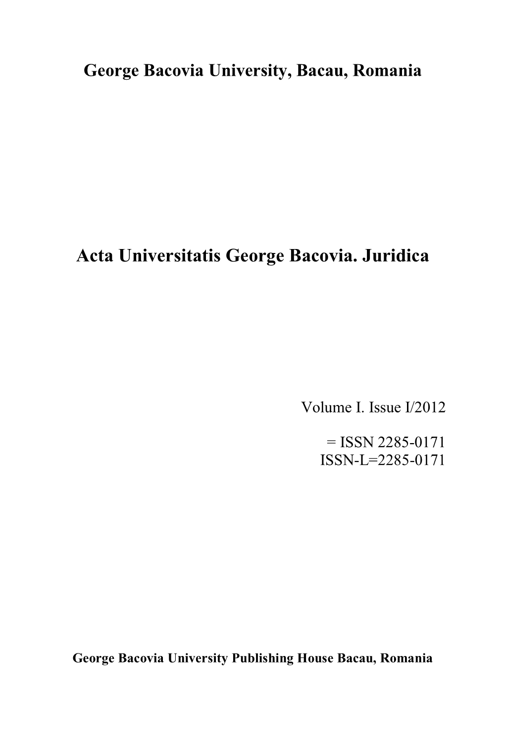 Acta Universitatis George Bacovia. Juridica