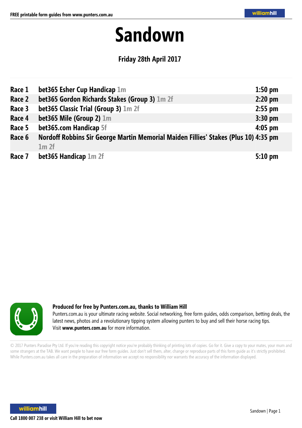 Sandown Printable Form Guide