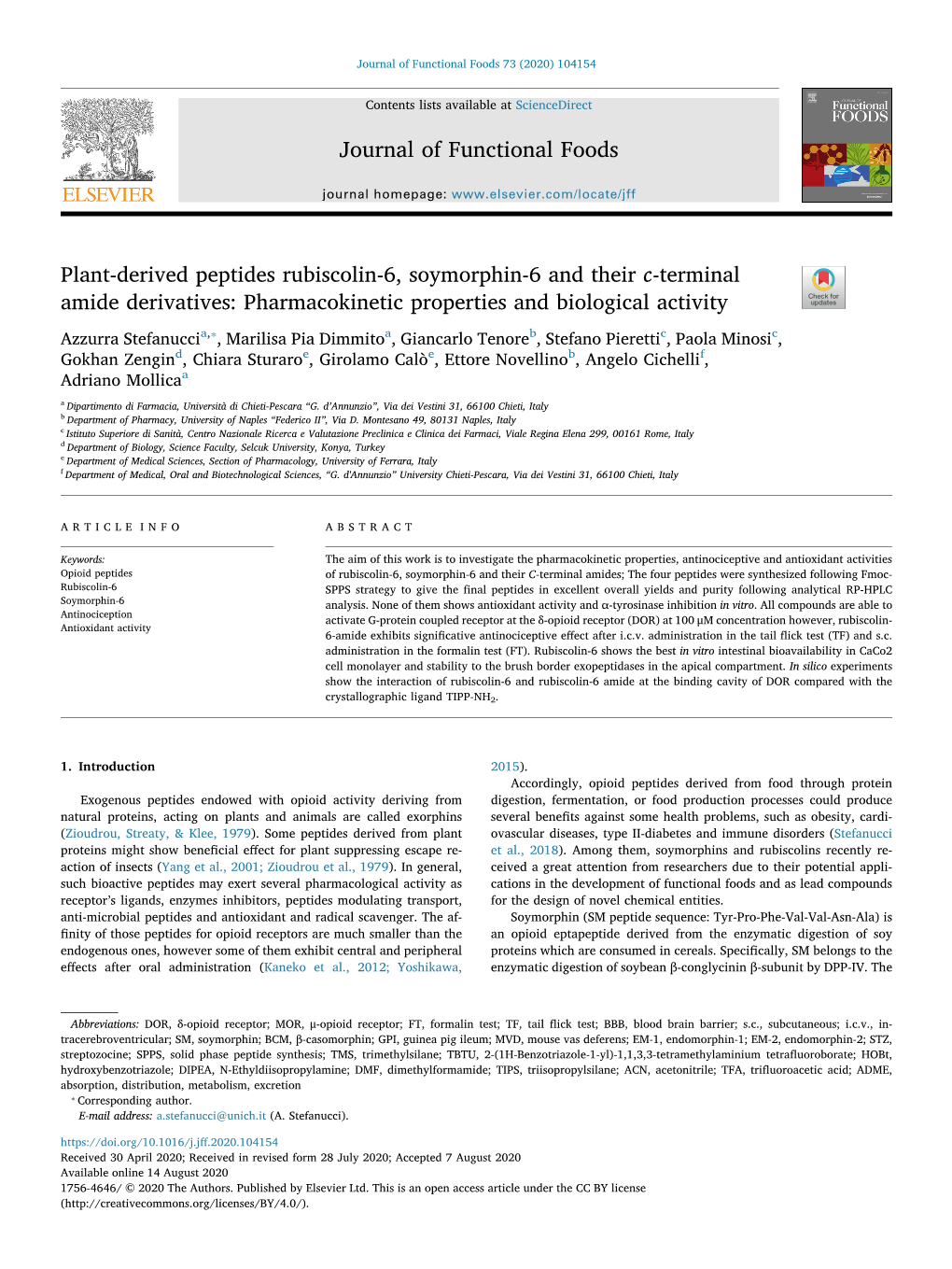 Journal of Functional Foods 73 (2020) 104154