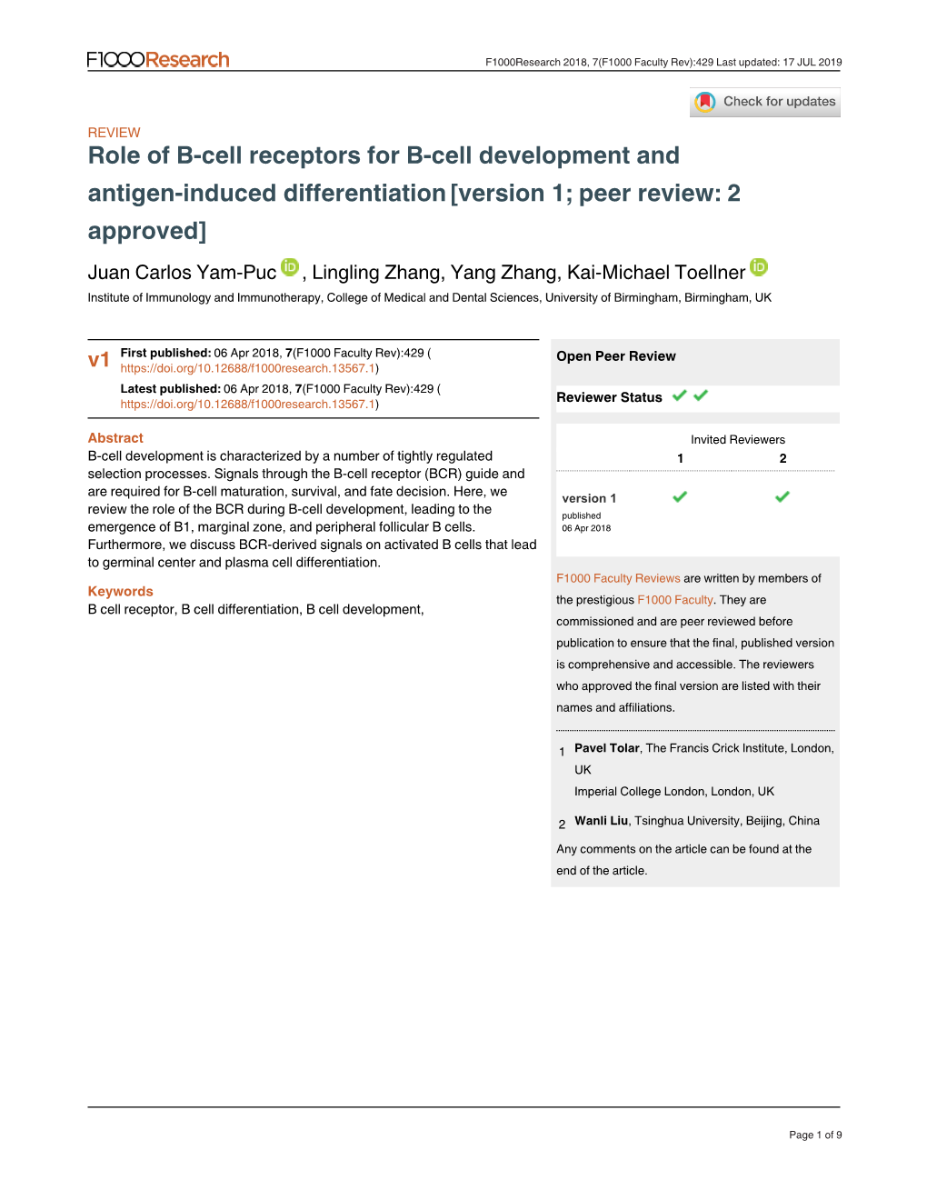 Role of B-Cell Receptors for B-Cell Development