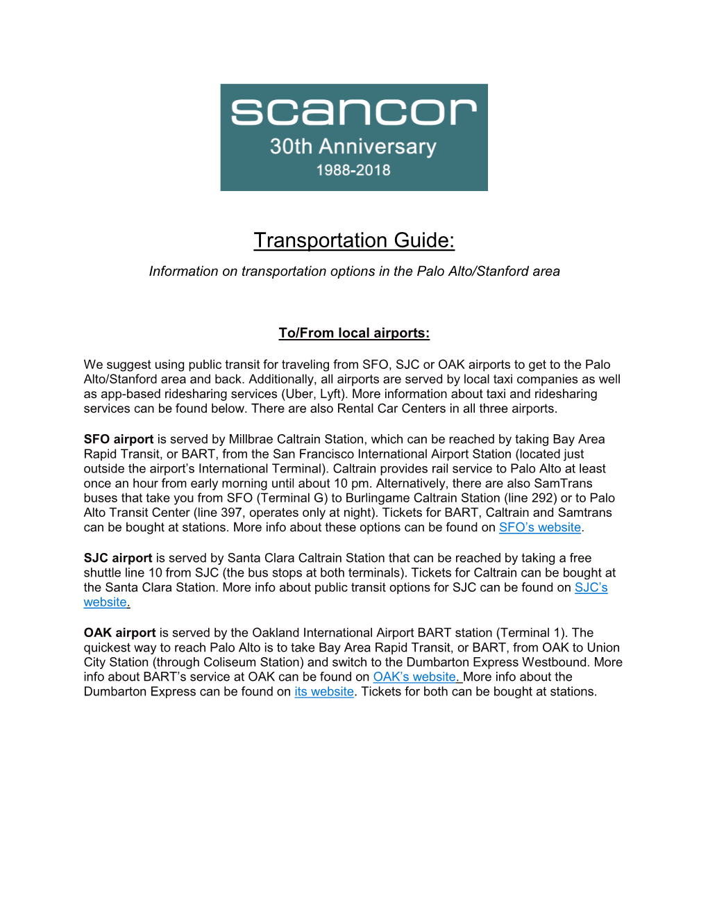 Transportation Guide: Information on Transportation Options in the Palo Alto/Stanford Area