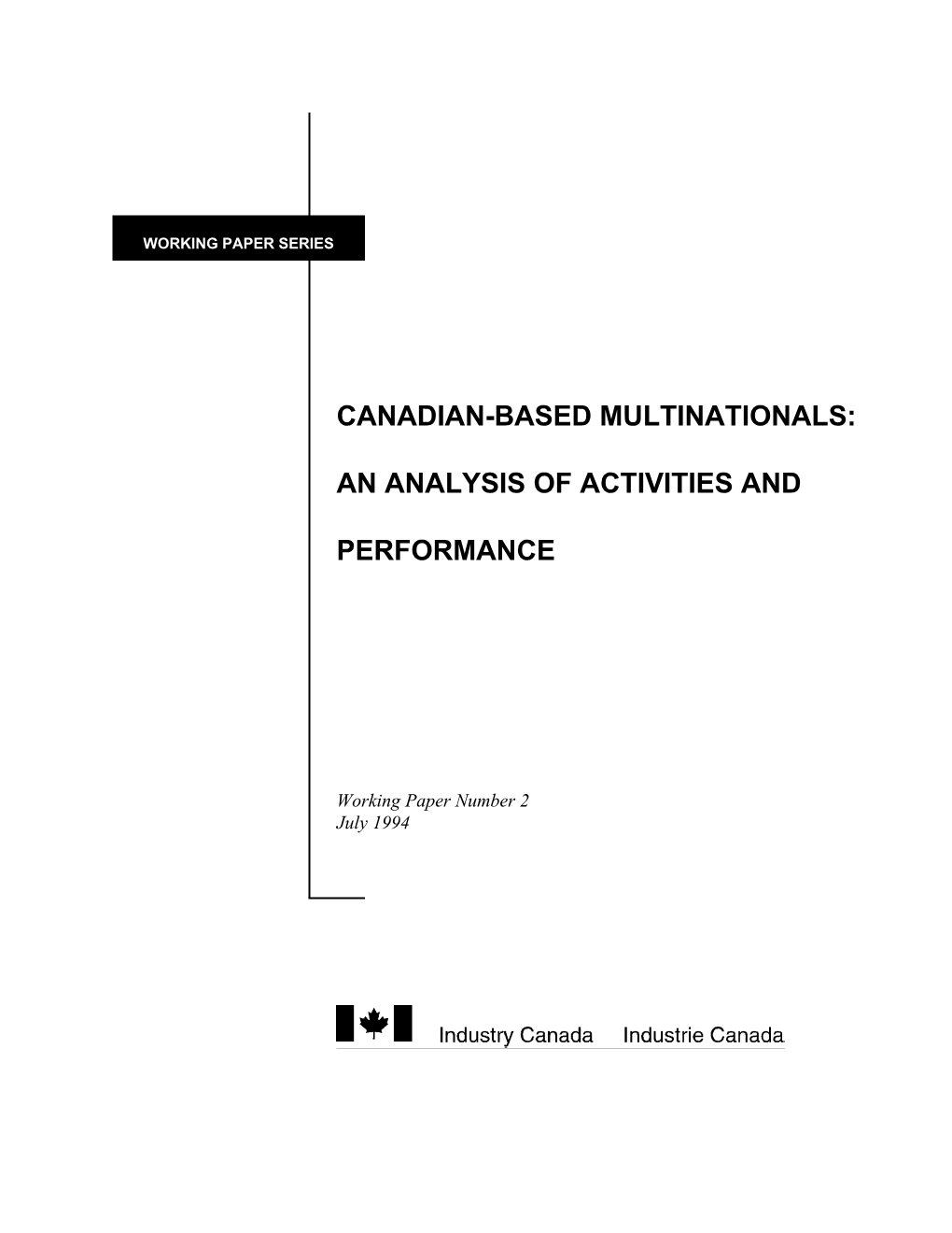 CANADIAN-BASED MULTINATIONALS: an ANALYSIS of ACTIVITIES and PERFORMANCE Introduction