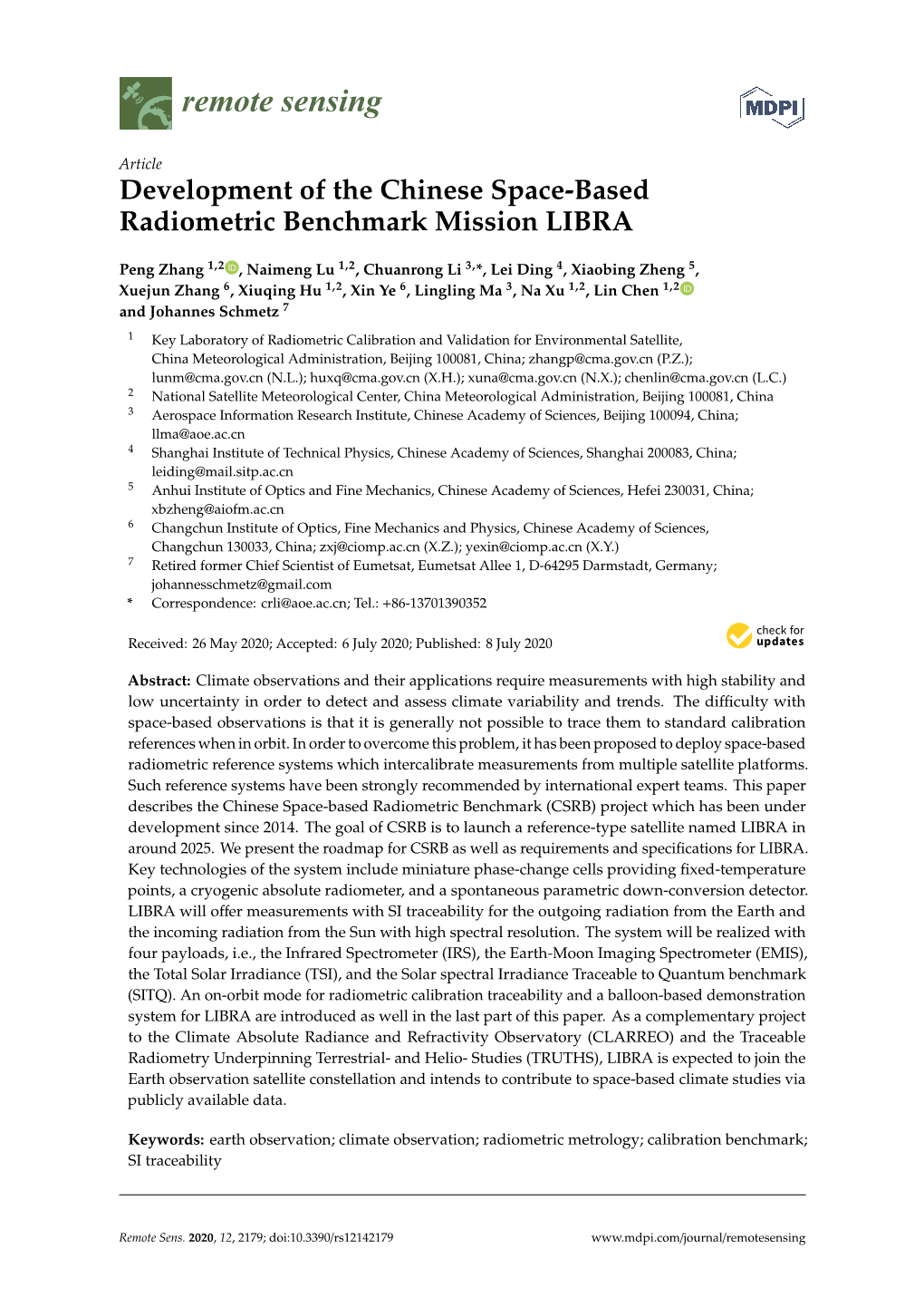 Development of the Chinese Space-Based Radiometric Benchmark Mission LIBRA