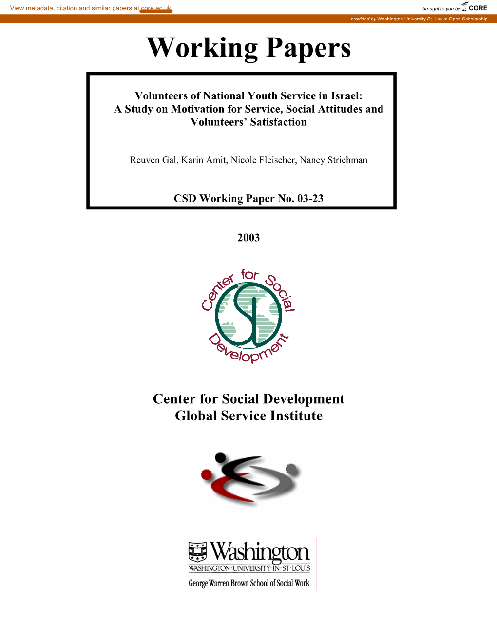 Volunteers of National Youth Service in Israel: a Study on Motivation for Service, Social Attitudes and Volunteers’ Satisfaction