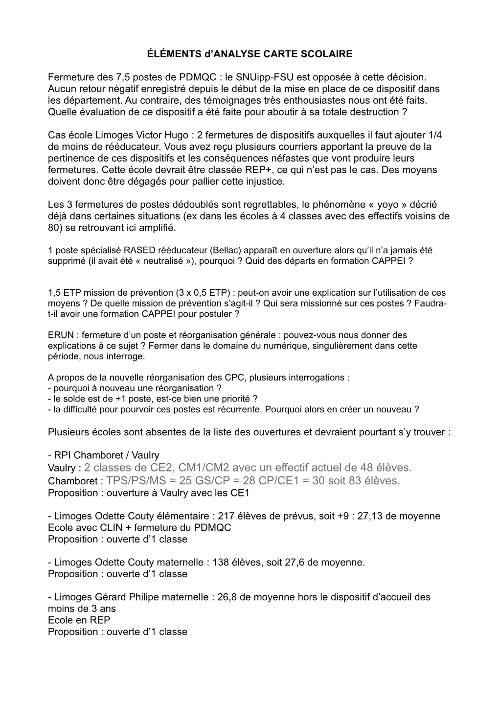 Vaulry : 2 Classes De CE2, CM1/CM2 Avec Un Effectif Actuel De 48 Élèves. Chamboret : TPS/PS/MS = 25 GS/CP = 28 CP/CE1 = 30 Soit 83 Élèves