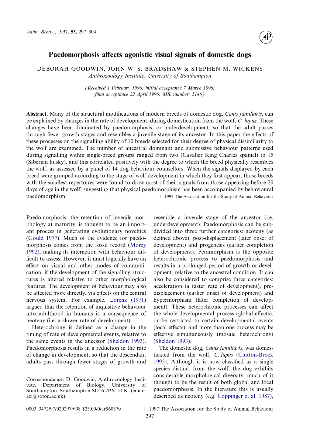 Paedomorphosis Affects Agonistic Visual Signals of Domestic Dogs