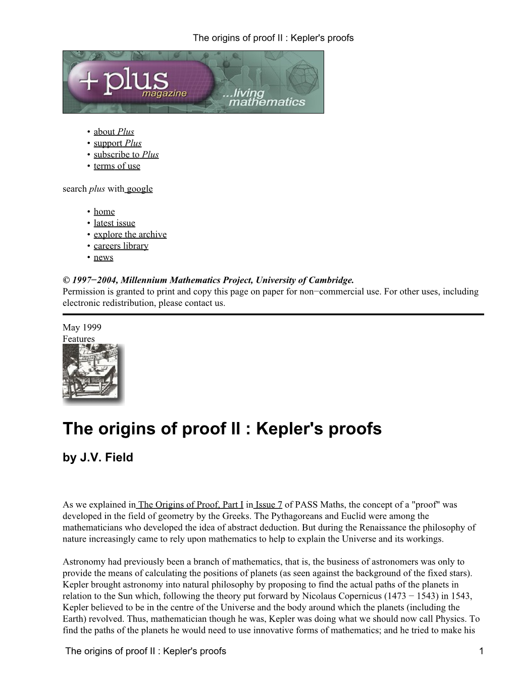 The Origins of Proof II : Kepler's Proofs