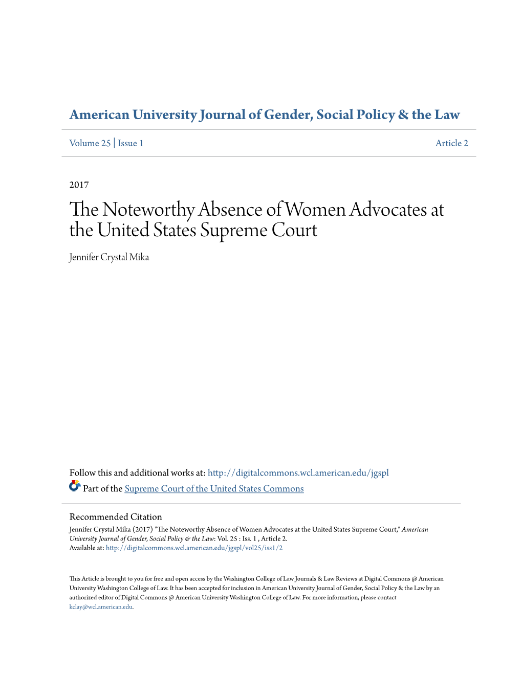 The Noteworthy Absence of Women Advocates at the United States Supreme Court