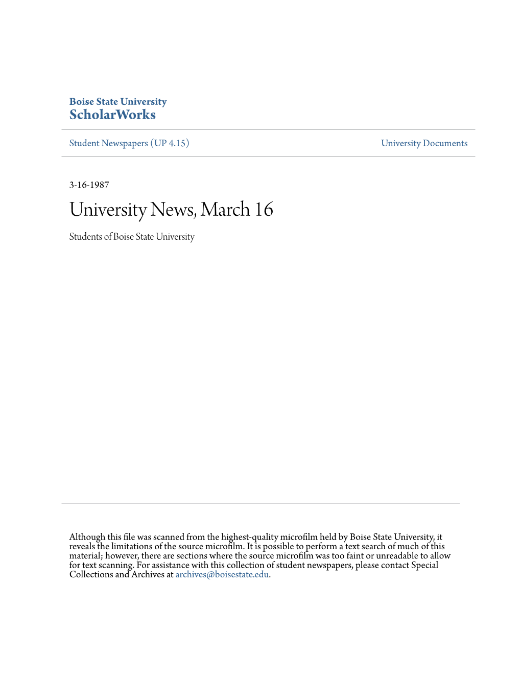 University News, March 16 Students of Boise State University