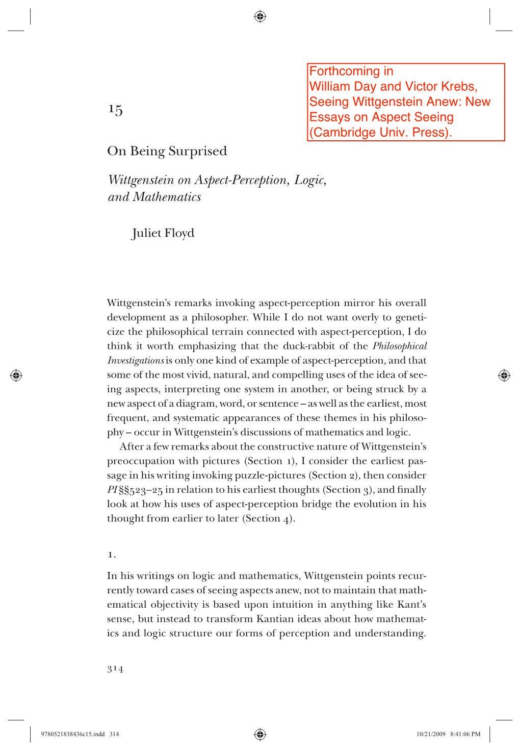 On Being Surprised Wittgenstein on Aspect-Perception, Logic, and Mathematics